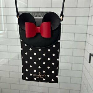 Disney Kate Spade Black and White Polka Minnie Crossbody Bag with Red Bow
